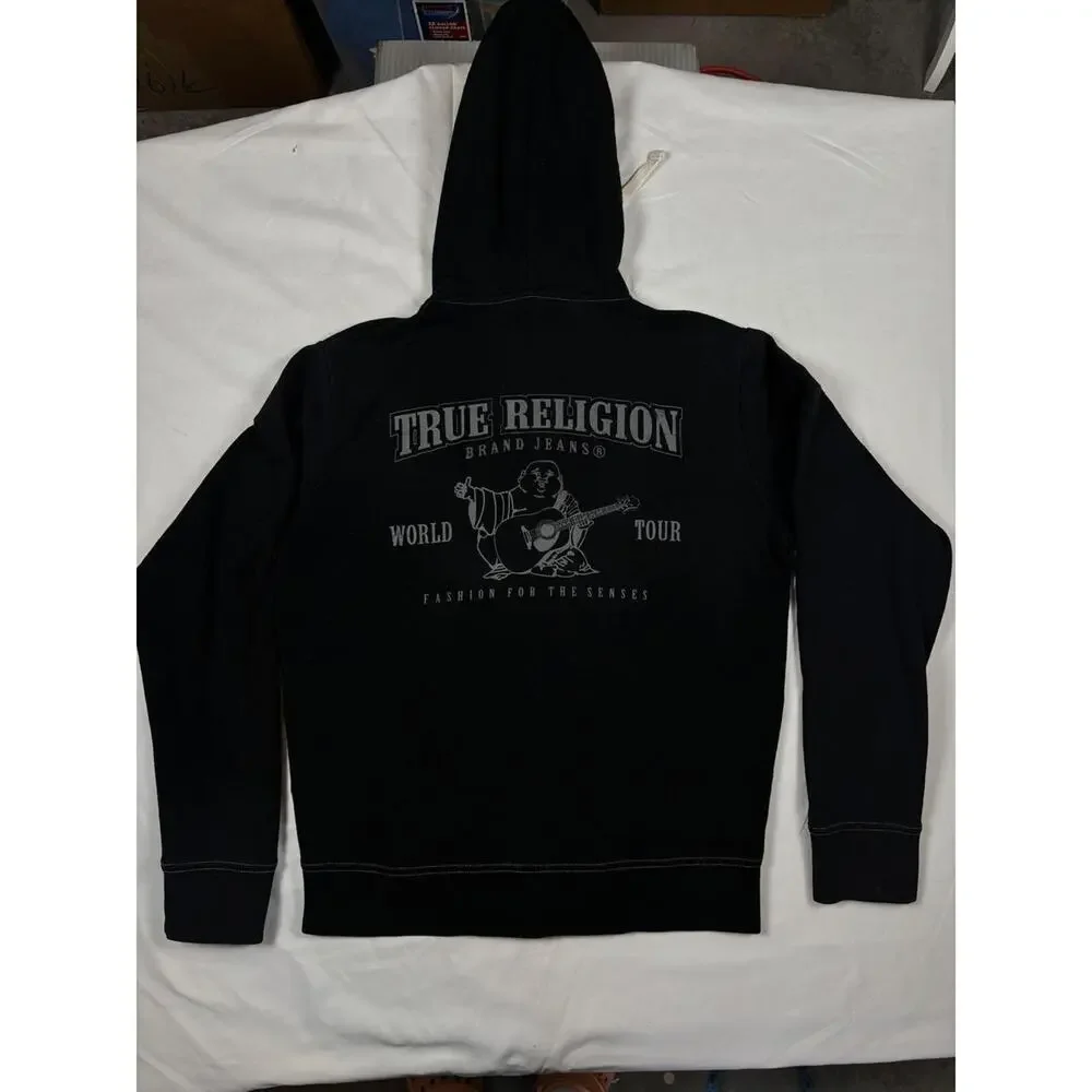 True‎ Religion World Tour Y2K Graphic Buddha Zip Hoodie Black Streetwear SZ S